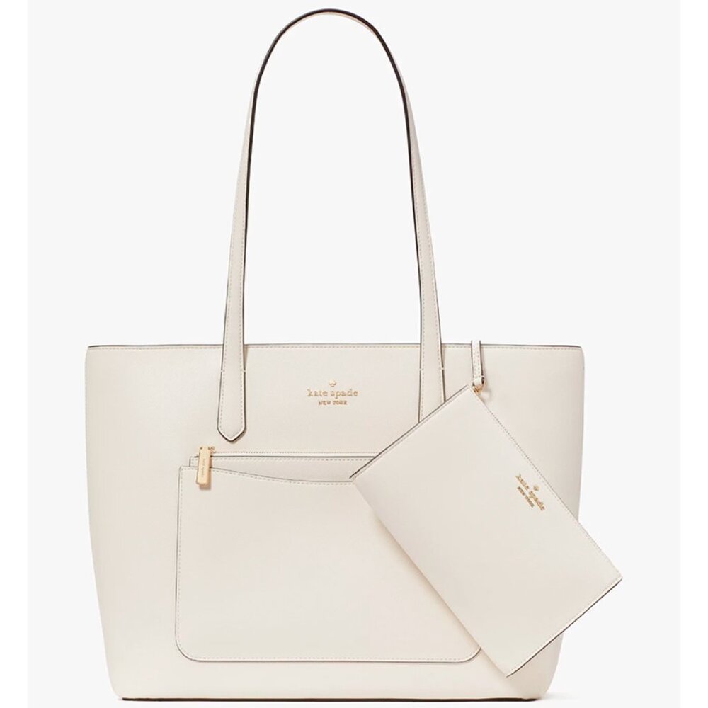 S Kate Spade Staci Large Tote + Wristlet + Pouch Meringue White KF369 NWT $499